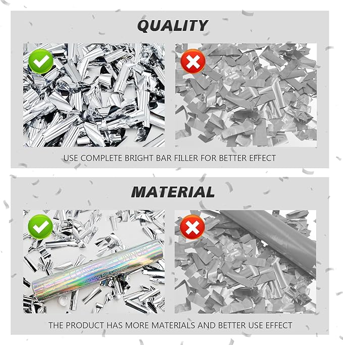 Confetti Cannon 12 Pack Silver Confetti Poppers 12 Inch Streamer Cannon Foil Party Poppers Confetti Shooters Silver Mylar Popper Cannon Bulk for Wedding,Birthday,Graduations New Year Celebration