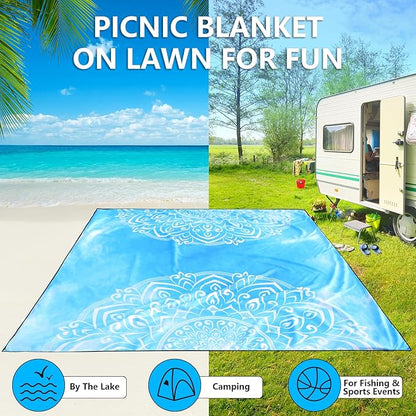 Beach Blanket Waterproof Sandproof Beach Mat 79" X 83"/10'x9'for 2-8 Adults Quick Drying Outdoor Picnic Mat Beach Accessories for Travel, Camping, Hiking