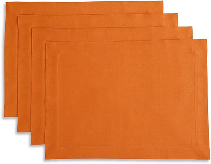 Solino Home Linen Placemats Set of 4 - Persimmon Orange Placemats 14 x 19 Inch - 100% Pure Linen Table Place Mats for Fall, Autumn, Christmas, New Year - Fete