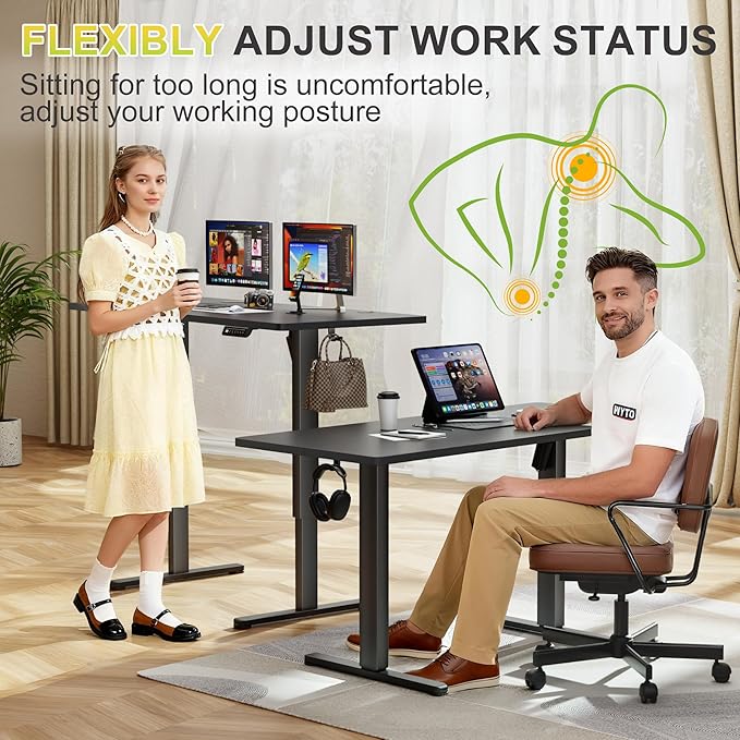 Furmax Electric Standing Desk, 45 x 24 Inches Sit Stand up Desk, Sit Stand Height Adjustable Home Office Desk with 4 Height Position Memory - with Splice Board (Black, 45)