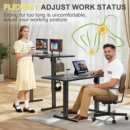 Furmax Electric Standing Desk, 45 x 24 Inches Sit Stand up Desk, Sit Stand Height Adjustable Home Office Desk with 4 Height Position Memory - with Splice Board (Black, 45)