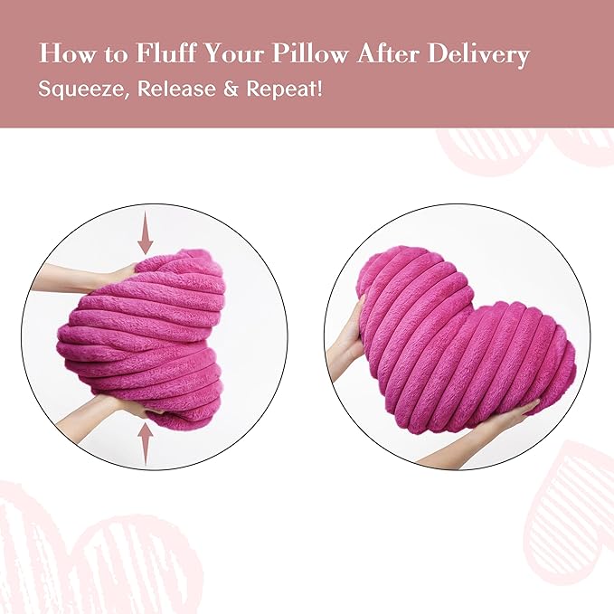AELS Heart Shaped Pillow, 20 Inches Heart Decorative Throw Pillows, Faux Fur Love Pillows Cute Pillow, Valentines Day Decorations, Wedding Decor, Living Room Bedroom Nursery Decor, Hot Pink