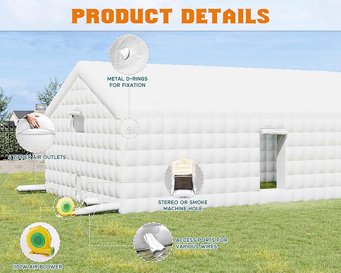 SPECRAFT 39x20x14 FT Large Inflatable Nightclub Tent for Adults with Pavilion Rest Area, Black Inflatable Night Club Gazebo with 2 Side Doors & Logo Area for Wedding, Birthday, Backyard Events, White