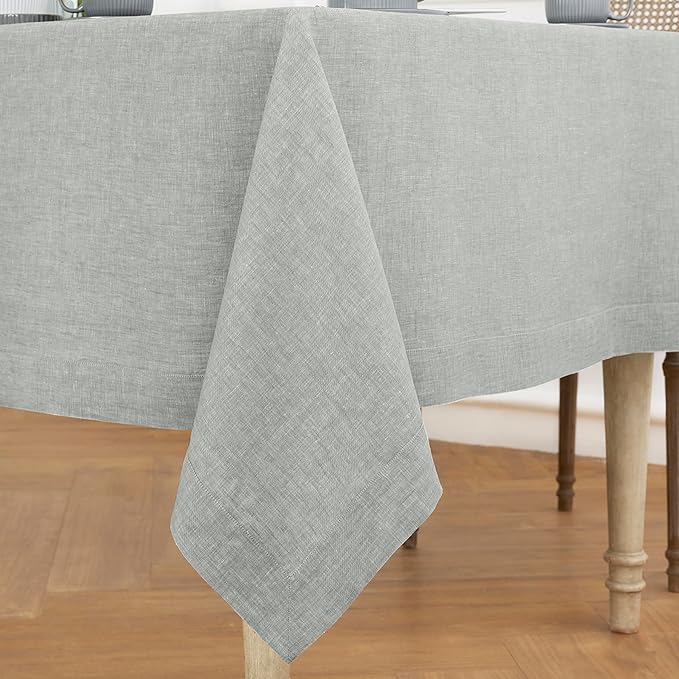 Solino Home Linen Tablecloth 60 x 120 Inch - 100% Pure Linen Chambray Grey Table Cloth for Rectangle Tables - Athena, Machine Washable Fabric Tablecloth for Fall, Autumn