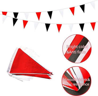 100 Feet 60 Pcs Red White and Black Pennant Banner Flag String Hanging Triangle DIY Flag, Bunting Streamers Decorations for Grand Opening, Birthday, Wedding Celebration (Red White & Black)