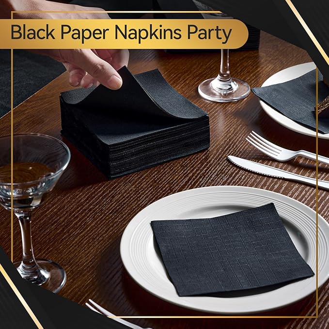 Vplus 1000 Pack Black Cocktail Napkins, Elegant Beverage Napkins, 3-Ply Disposable Paper Napkins 4.9x4.9 inch, Perfect for Restaurant, Bar, Party, Wedding, Dessert Napkins