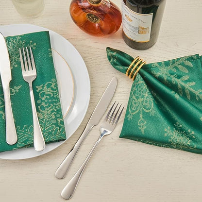 Cloth Napkins Set of 8–Square Jacquard Sparkling Metallic Snowflake Fabric Polyester Washable Reusable Cloth Napkins for Kitchen Dinner Dining Restaurant Wedding Table(Hunter Gold/17x17 Inch)