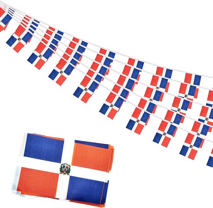 Dominica Small String Flags, 50 Feet 38 Pcs Dominican Pennant Banner Bunting Flags, Patriotic Events, Independence Day, Country Festival, Commemoration, Decorations (Dominica)