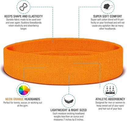 Suddora Workout Headband for Men and Women, Moisture-Wicking Athletic Sweatband, Lightweight Cotton Terry Cloth Bands for Basketball, Tennis, Football, Gym, Running, Cosplay & Costumes