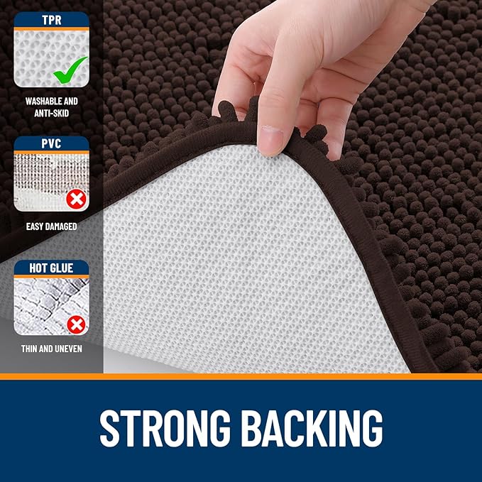 OLANLY Bathroom Rugs 32x20, Extra Soft Absorbent Chenille Bath Rugs, Rubber Backing Quick Dry, Machine Washable Bath Mats for Bathroom Floor, Tub and Shower, Home Decor Accessories, Brown