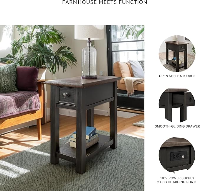 Signature Design by Ashley Tyler Creek Chair Side End Table, Plank-styled Top, Smooth-gliding Drawer, Wood, 14.13" W x 24.13" D x 24.13" H, Light Brown & Whitewash