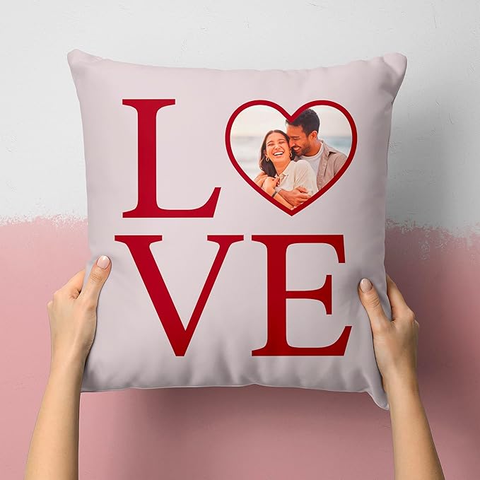 Be Burgundy Custom Love Photo Pillow Cover 16x16 Inch – Personalized Couple Pillow with Heart Photo, Romantic Gift for Lovers, Engagement, Wedding, or Anniversary Home Decor Cushion