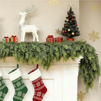 6 FT Christmas Garland,2 PCS Cedar Garland Artificial Realistic,Real Touch Pine Garlands，Christmas Greenery Garlands for Fireplace，Table Mantel Porch Indoor Outdoor Winter Xmas Decoration(2,6FT)