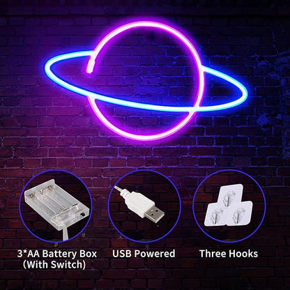 Neon Signs for Wall Decor, 3PCS LED Neon Lights for Bedroom,USB or Battery Powered Light Up Space Element Alien Planet Rocket for Kids,Teen Boys,Gaming Room,Bar,Birthday,Cool Decoration Aesthetic