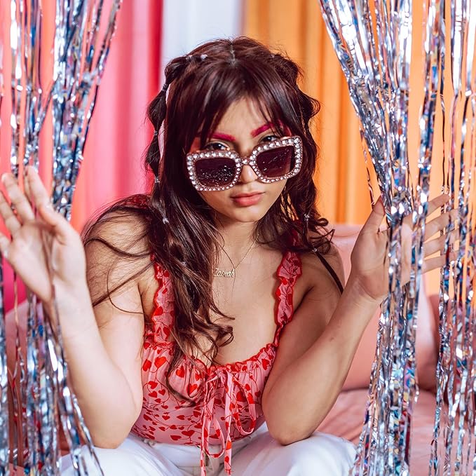 Pibupibu 4/8/16 Pack Colorful Bling Crystal Sunglasses Oversized Square Glitter Rhinestone Sunglasses for Women Party Favors
