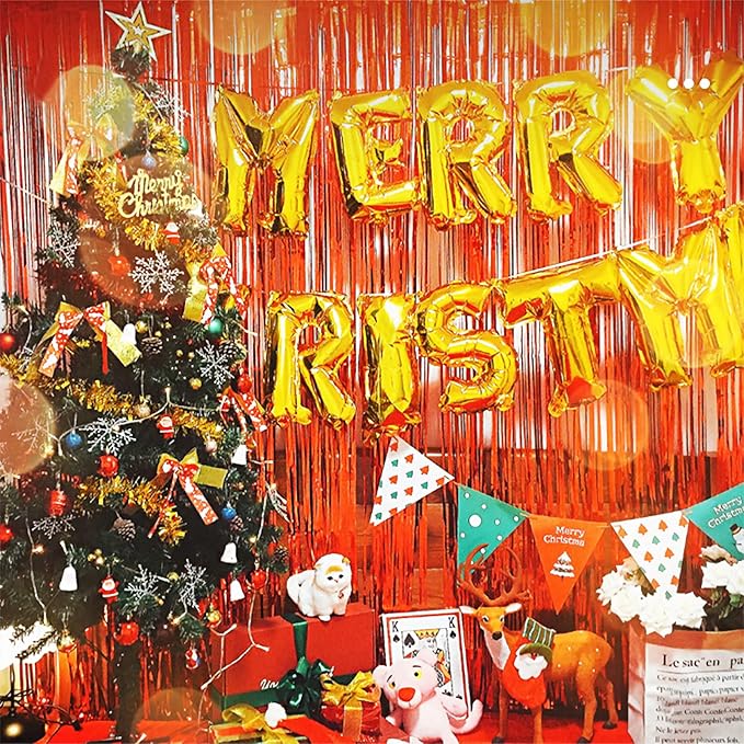 2 Pcs Red Metallic Tinsel Foil Fringe Curtains Backdrop, 3.28 ft x 6.56 ft Streamers for Birthday Wedding Engagement Bachelorette Party Photo Booth Bridal Shower Baby Shower Decorations Supplies