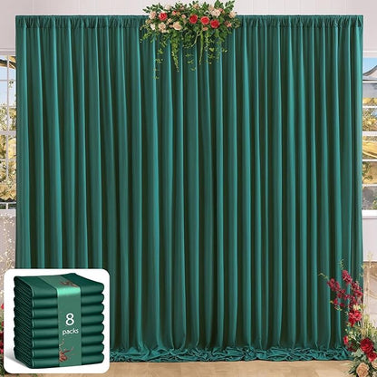 32 x 10ft Hunter Green Backdrop Curtains Photo Background Curtains 8 Panels (10'L x 4'W Each) with Rod Pocket, No-Wrinkle Polyester Backdrop Drapes for for Wedding Birthday Party Christmas Prom Events