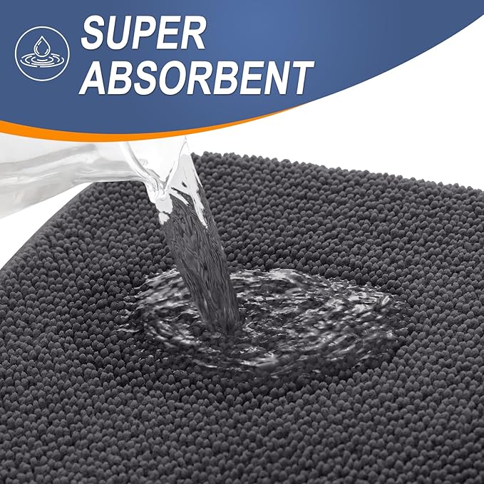 OLANLY Thick Memory Foam Bath Mat Rug 40x24, Extra Soft Absorbent Bathroom Rug, Quick Dry Bath Mats, Non-Slip, Machine Washable Carpet for Bathroom, Tub and Shower, Home Decor Accessories, Dark Grey