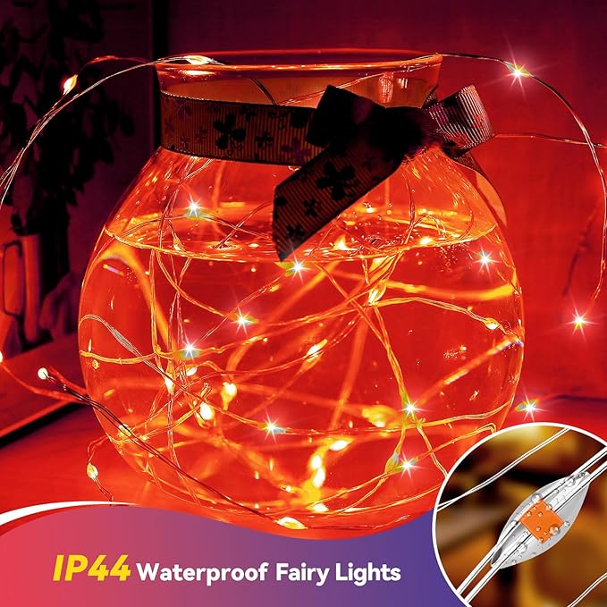 4 Pack 240LED Christmas Fairy Lights Battery Operated - 20FT Twinkle Lights with 2 Lighting Modes Indoor Outdoor, Waterproof Led Fairy String Lights for Bedroom, Wedding, Dorm, DIY Decor, Red