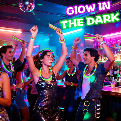TURNMEON 500 Pack Ultra Bright New Year Eve Party Supplies Glow Sticks Bulk Party Pack Glow In The Dark Party Supplies Favors Glow Sticks Necklaces Bracelets with Connector 8" Glow stick Light Up