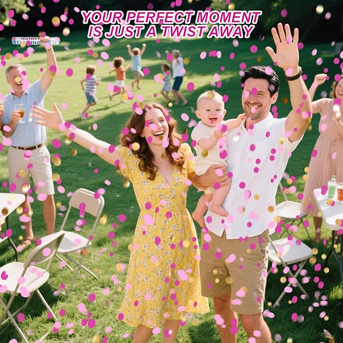 4 Pack Gender Reveal Confetti Cannon, 12 in Pink Round Shaped Paper Party Poppers Cannons, Confetti Poppers For Baby Boy Girl Gender Reveal Baby Showers (Round, Pink)