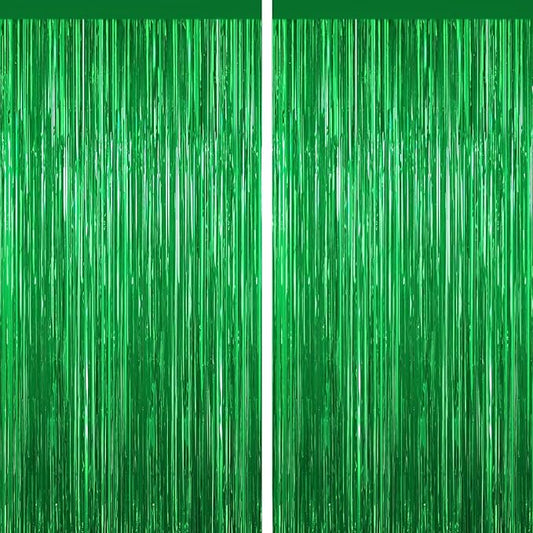 Green Tinsel Backdrop Foil Fringe Curtains - 2 Packs Door Streamers Backdrop for Birthday Door Decorations, Party Supplies for Bachelorette, Graduation, Christmas, Disco Decor