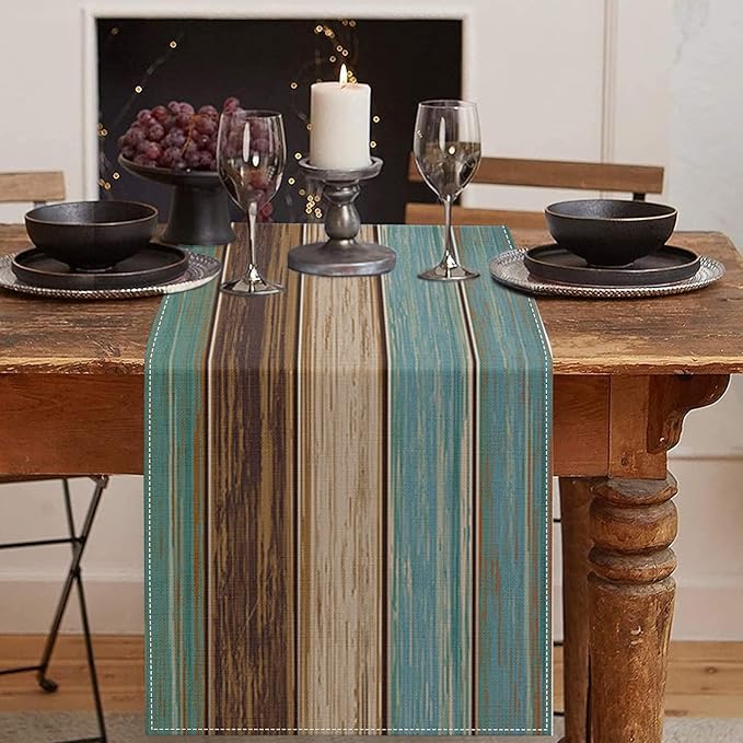 Emvency Farmhouse Table Runner, Vintage Green and Brown Art Painting for Kitchen Coffee Table Family Dinners Holiday Parties Wedding Events Decor(13x72 inch)