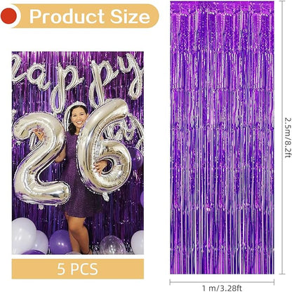 10 Pack Purple Backdrop Curtain 3.2ft x 8.2ft Metallic Tinsel Foil Fringe Curtains Photo Booth Background for Birthday Party Decoration Baby Shower Engagement Wedding Christmas Decoration (Purple)
