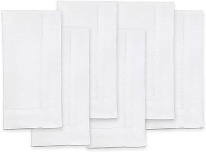 Solino Home White Linen Napkins Set of 6-100% Pure Linen Hemstitch Dinner Napkins 20 x 20 Inch for Fall, Autumn, Winter, Christmas, Holiday, New Year - Classic Hemstitch