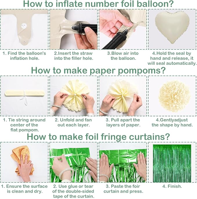 Sage Green 15th Birthday Decorations for Boys Girls Gold Number 15 Balloon Nude Gold Happy Birthday Banner Fringe Curtain Paper Pom Poms Olive Green Cream White Sand Star Foil Balloons Party Decor