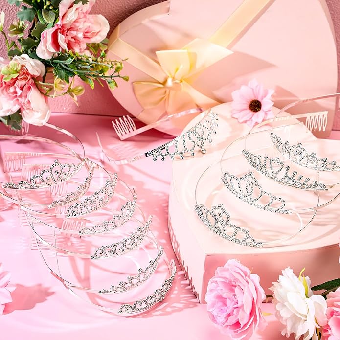 Remuuly 12 Pcs Princess Tiara for Women Silver Queen Tiara Rhinestone Hair Accessories, Princess Headbands Bulk for Bridal Wedding Birthday Prom Christmas Party, with Comb