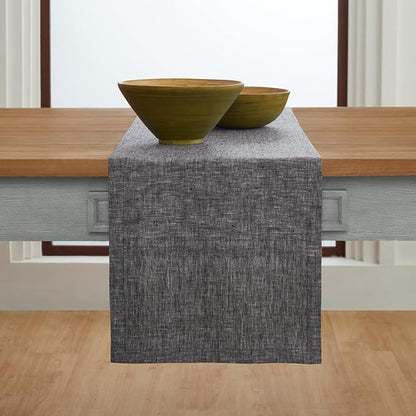 Solino Home Linen Chambray Black Table Runner 120 Inches Long - Athena, 100% Pure Linen 14 x 120 Inch Table Runner for Winter, Holiday