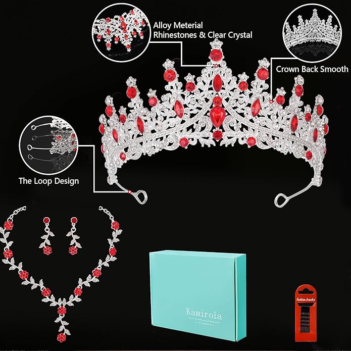 Kamirola Tiaras and Crowns for Women,Tiaras Earrings Necklace, Crystal Bridal Jewelry Set (TR48)