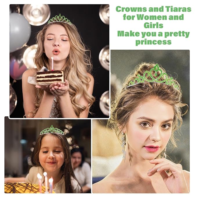 10 Pcs Green Tiaras Crowns Headbands for Women Girls, Bulk Princess Tiana Crown Tiara Costume Accessories for Halloween Outfit Cosplay Party Prom Quinceanera Pageant Tiana Crown