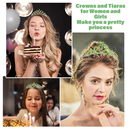 10 Pcs Green Tiaras Crowns Headbands for Women Girls, Bulk Princess Tiana Crown Tiara Costume Accessories for Halloween Outfit Cosplay Party Prom Quinceanera Pageant Tiana Crown