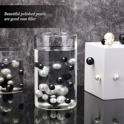 Hicarer 120 Pieces Pearl for Vase Filler Pearl Bead Vase Centerpieces Brush Holder Assorted Round Faux Bead for Crafting, Home Wedding Table Decor 14/20/30 mm(Creamy White, Bright Black)