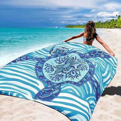 Beach Blanket Waterproof Sandproof Beach Mat 79" X 83"/10'x9'for 2-8 Adults Quick Drying Outdoor Picnic Mat Beach Accessories for Travel, Camping, Hiking
