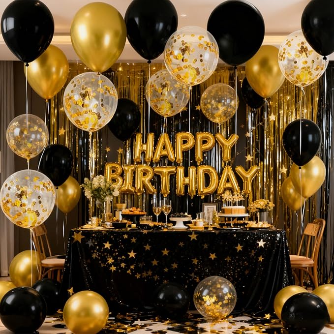 JOJO FLY 50 Pcs 12 Inches Black and Gold Balloons, Gold Confetti Balloons, Retirement, Birthday Party Decorations, New Years Eve Decorations, Graduation Party Supplies