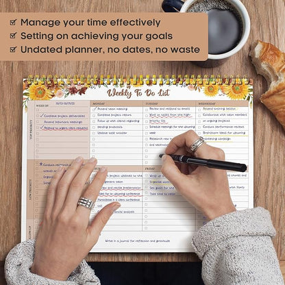 Taja Weekly To Do List Notepad with 52 Undated Sheets（8.5"×11"）- Weekly Desk Planner for Women & Man, Work and Home - 1 Pack Golden Sunflower