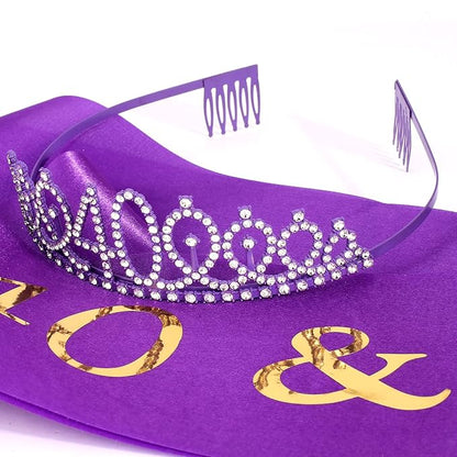Purple 40th Birthday Celebration Kit - Sash and Tiara Set, Party Favors, Decorations and Cake Topper