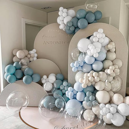Dusty Blue Balloons Garland Arch Kit 139Pcs Fog Blue White Sand Balloons for Baby Shower Birthday Bear Theme Wedding Bride Anniversary Gender Reveal Party Decorations for Boy Girl Adult