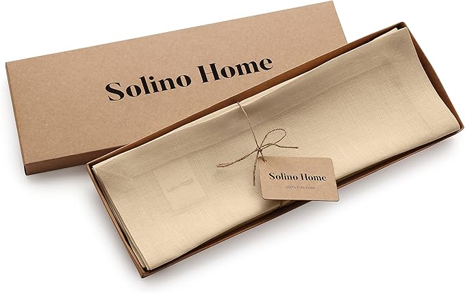 Solino Home Linen Beige Placemats Set of 4 - 100% Pure Linen Placemats 14 x 19 Inch for Fall, Autumn, Christmas, New Year - Fete