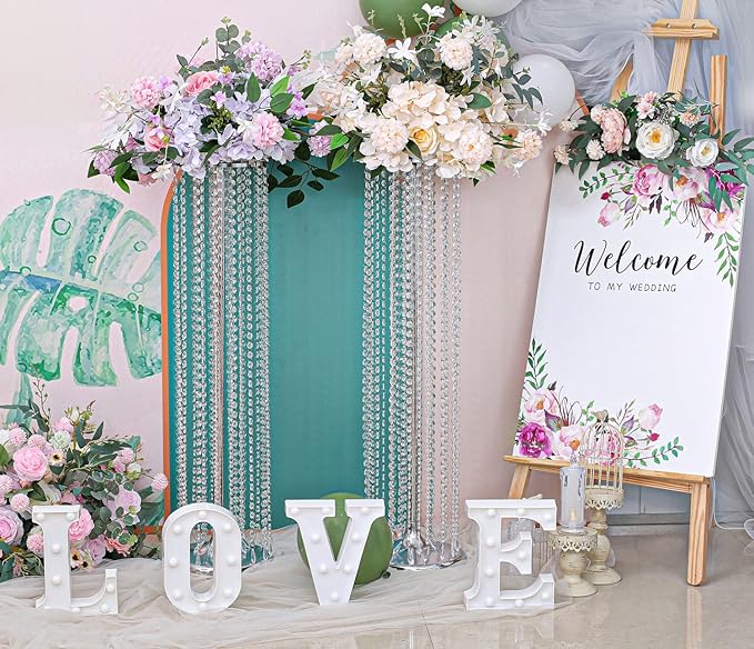 2Pcs 35.43in Tall Metal Wedding Centerpieces with Chandelier Acrylic Crystals Flower Stand, Elegant Wedding Centerpiece Decoration Leads Road Stands for Wedding Party Dinner Event Hotel Home Décor