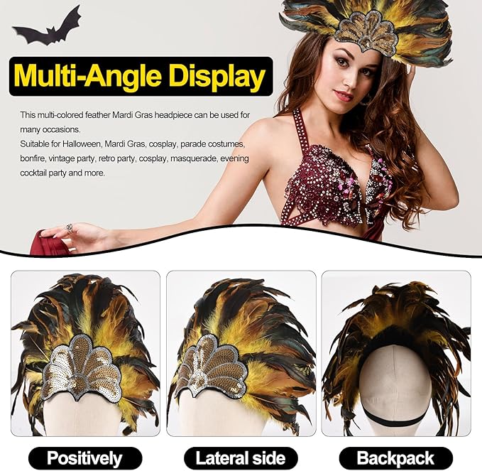 Women's Carnival Feather Headpieces Sequin Headdress for Wedding Masquerade Party Cosplay Feather Headbands