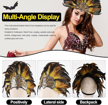 Women's Carnival Feather Headpieces Sequin Headdress for Wedding Masquerade Party Cosplay Feather Headbands