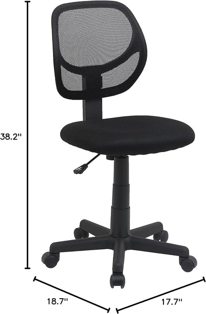 Amazon Basics Low Back Office Chair, Breathable Mesh, Height Adjustable, Padded Seat, Rolling Wheels, Swivel, Back Support, Sturdy, 21.25" D x 22.5" W x 38" H, Black