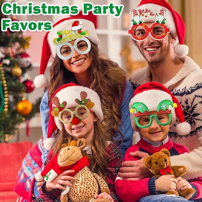 Christmas Glitter Glasses 6 Pack, Xmas Eyeglasses Frame Party Gifts Accessories - One Size Fits All, Holiday Party Favors Supplies Game Prizes, Christmas Decorations Photo Props for Costume