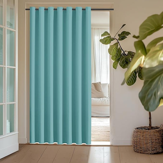ChrisDowa Room Divider Curtain 120 Inches Long, Wide Blackout Sliding Door Curtain for Bedroom, Room Darkening Privacy Window Drape for Patio Door (1 Panel Set, Aqua, 100 x 120 Inch)