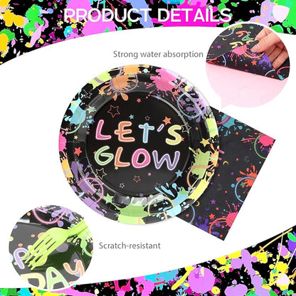 96pcs Birthday Party Disposable Tableware Set Birthday for 24 Guest Kids Coloful Black Party Supplies（Include plates，cups and napkins）