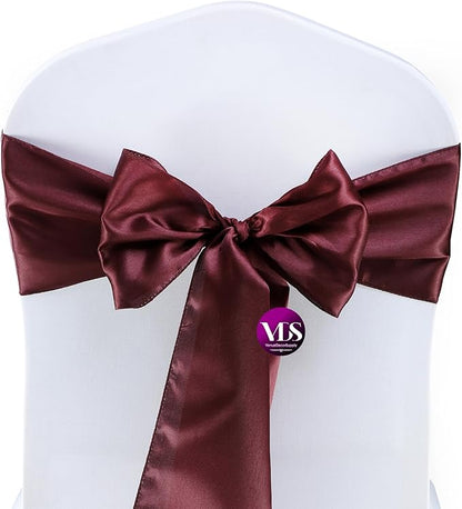 VDS Satin Chair Sashes Chair Cover Back Tie Sateen Bows Ribbon for Wedding Birthday Graduation Engagement Ceremony Event Party Banquet Venue Hotel All Dining Chair Decoration (50PC) (Burgundy)